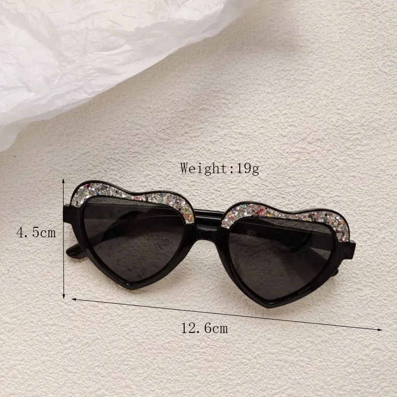Cute Vacation Heart Shape Pc Resin Special-Shaped Mirror Sequins Full Frame Kids Sunglasses