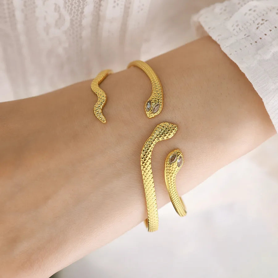 Classic Style Shiny Circle Snake 304 Stainless Steel 18K Gold Plated Bangle In Bulk