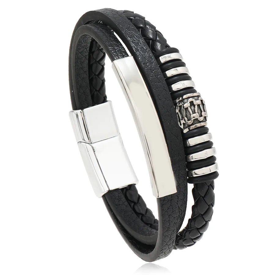 Hip-Hop Color Block Pu Leather Alloy Asymmetrical Handmade Men's Bangle