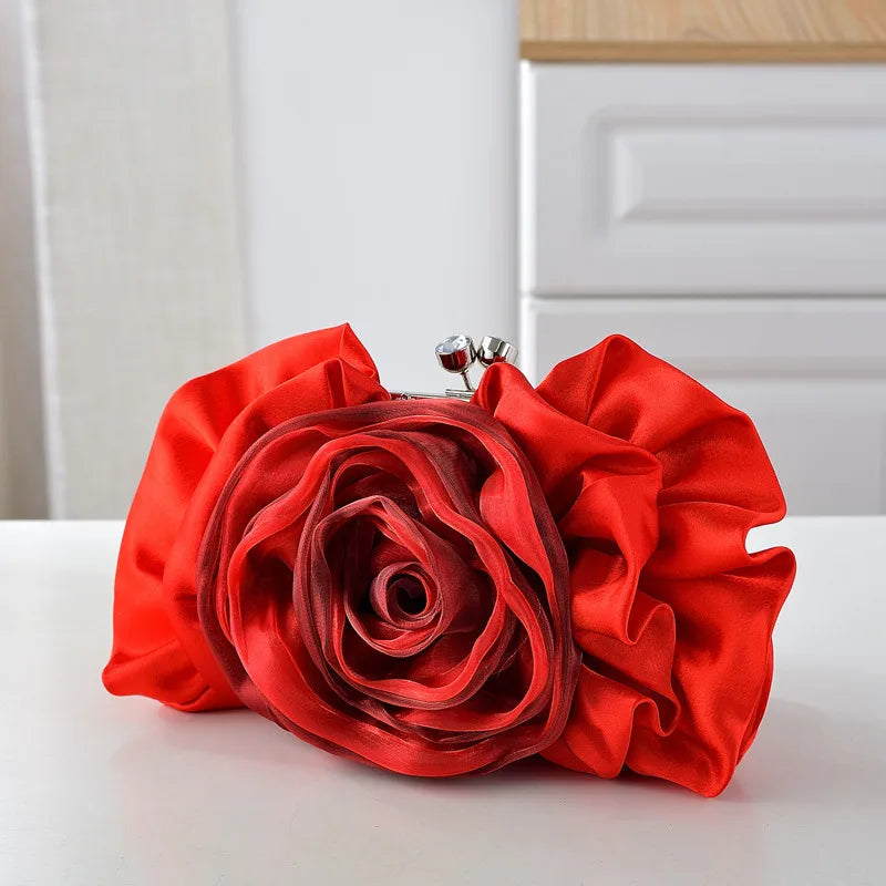 New Diamond Embedded Rose Flower Shaped Evening Handbag Single Shoulder Crossbody Bag Hanfu Cheongsam Clutch Bag Urban Simple Style