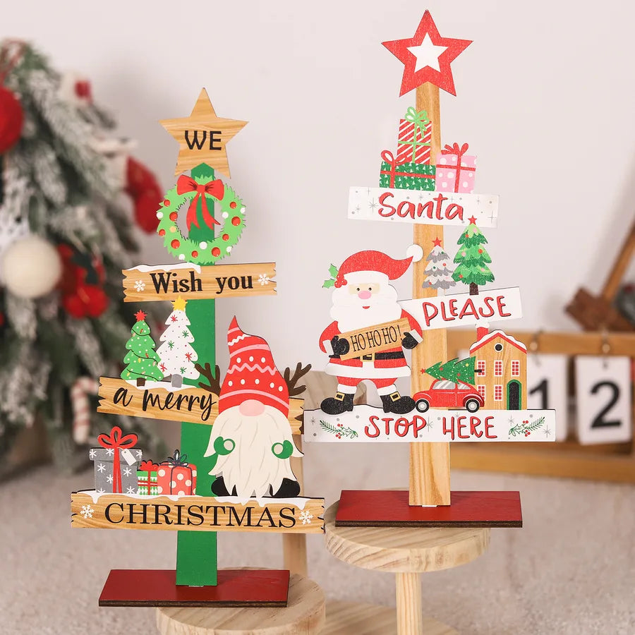 Minguan Christmas Decorations Wooden Desktop Ornaments Restaurant Bar Decorative Crafts Festive Country European Cartoon Style