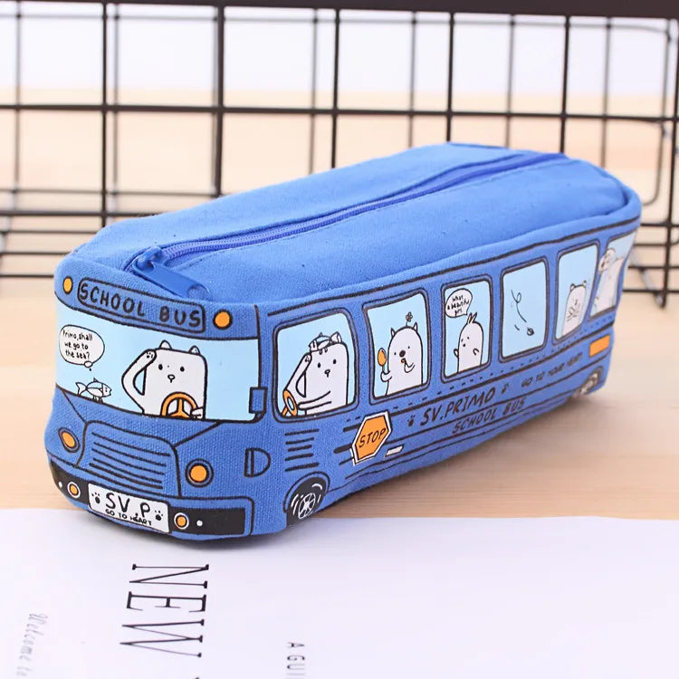 cute creative small animal bus canvas  pencil case student stationery wholesale
