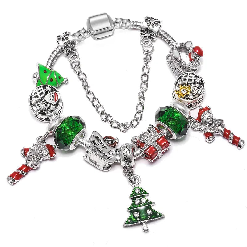 Christmas Style Snowflake Pendant Crystal Facet Bead Suitable For European Dangle Charm Bracelet Silver Color Women's Jewelry