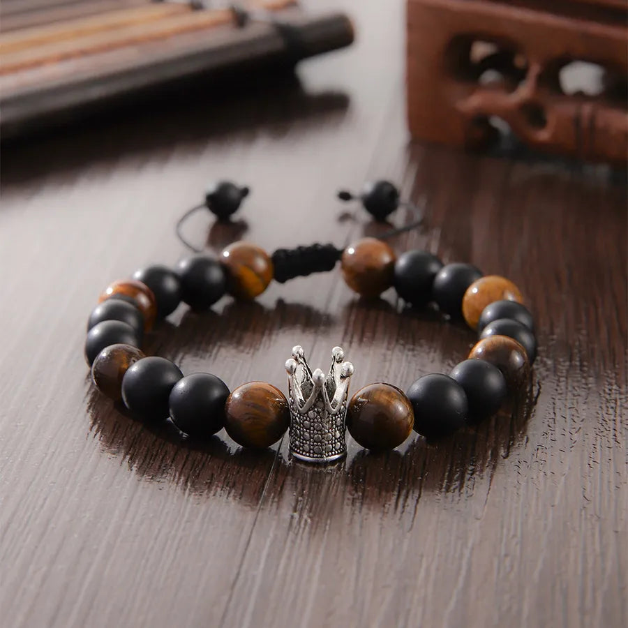 Retro Crown natural stone Copper Beaded Men's Bracelets