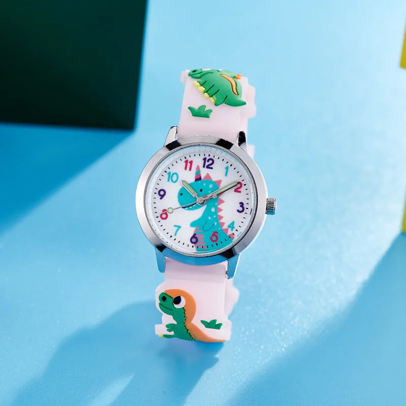 Cartoon Style Cute Dinosaur Buckle Pu Strap Quartz Watch
