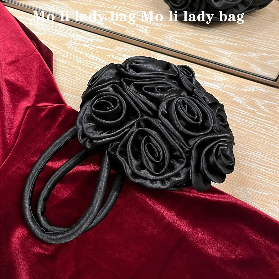 Women's Small Silk Flower Elegant Streetwear Round Zipper Evening Bag
