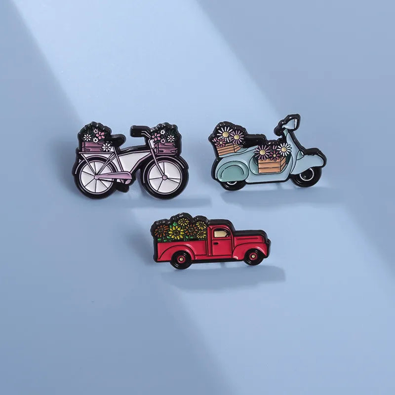 Cartoon Style Cute Pin Car Bicycle Flower Alloy Plating Unisex Brooches