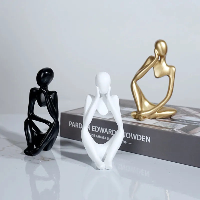 Creative Nordic Mini Abstract Left Thinking and Right Imaginers Little Golden Man 13cm Personalized Home Decoration Ornaments