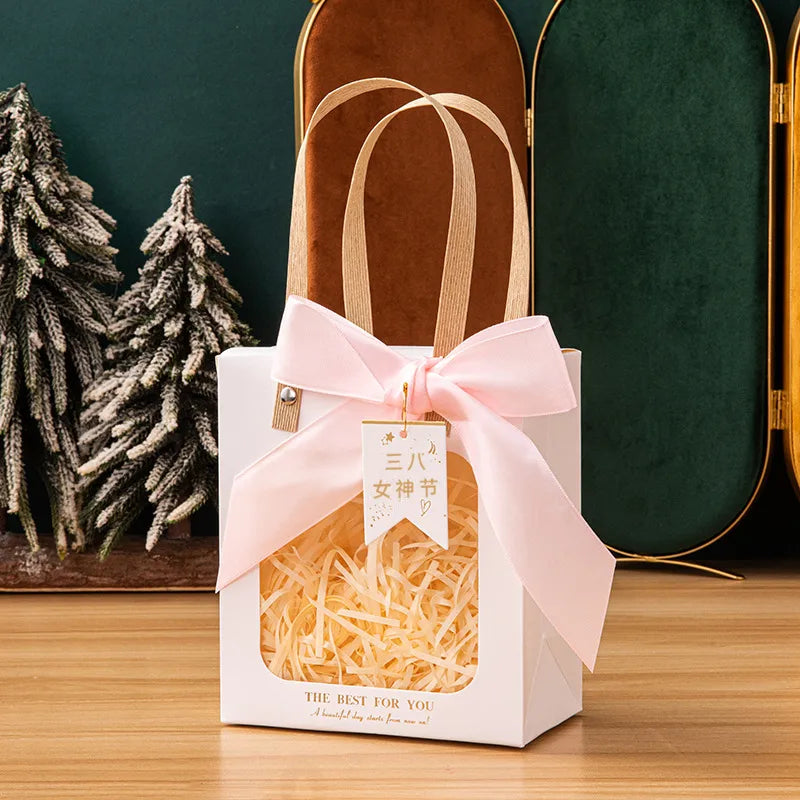Gift Bag Advanced Sense Transparent Window Opening Bag Fashion Packaging Bag Birthday Gift Cosmetic Tote Bag Hand Gift Bag