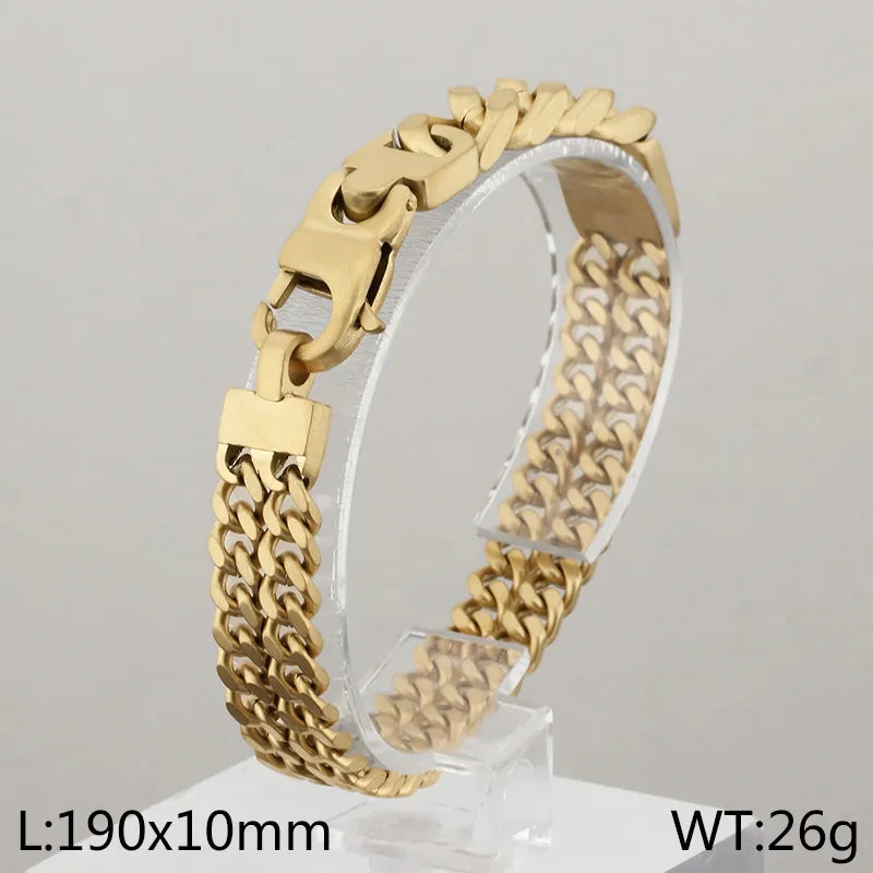Simple Style Geometric Solid Color Titanium Steel Patchwork 18K Gold Plated Men's Bracelets