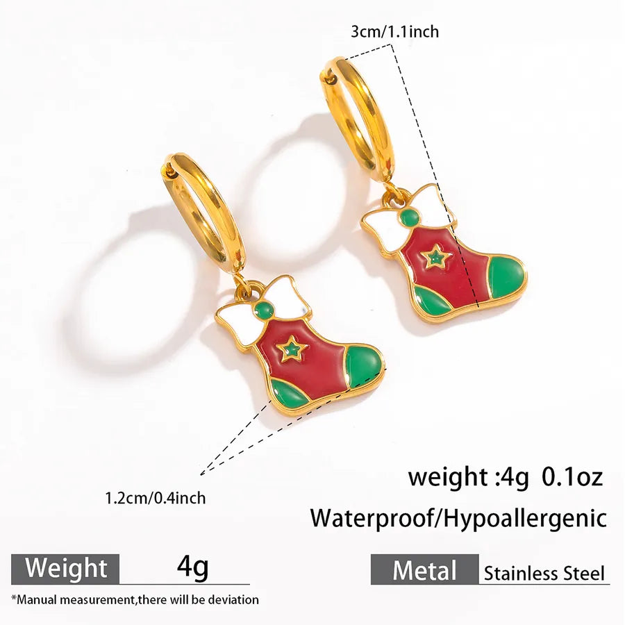 Christmas Santa Claus Ear Cuffs Titanium Steel 316L Quality Suitable For Commuting And Casual Occasions Drop Oil Earrings