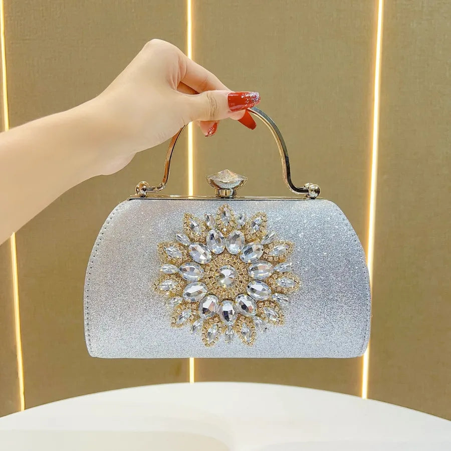 New European Style Water Diamond Embedded Women's Sunflower Evening Bag Shoulder Crossbody Bag For Women Square PVC Handbag