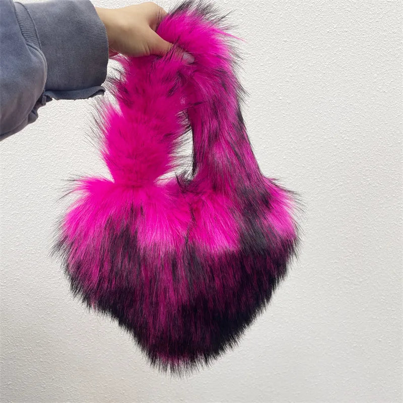 women's autumn&winter artificial wool solid color streetwear heart-shaped magnetic buckle handbag