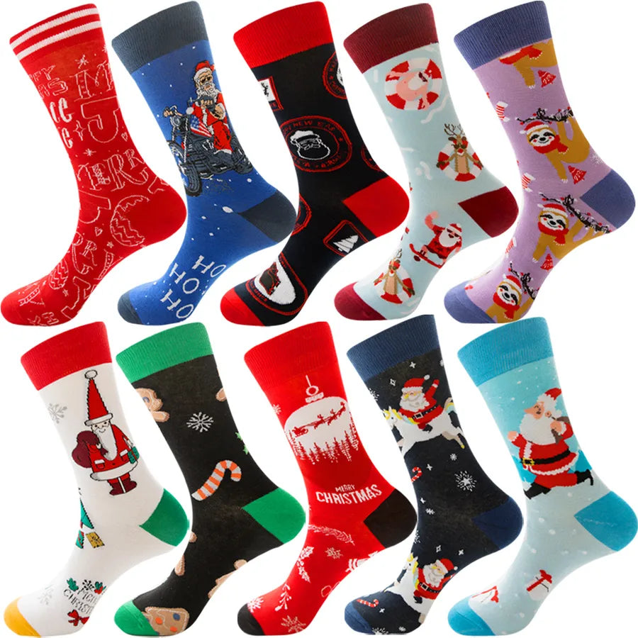 Men's Modern Style Classic Style Color Block Stripe Fruit Cotton Crew Socks A Set of 10 Pairs