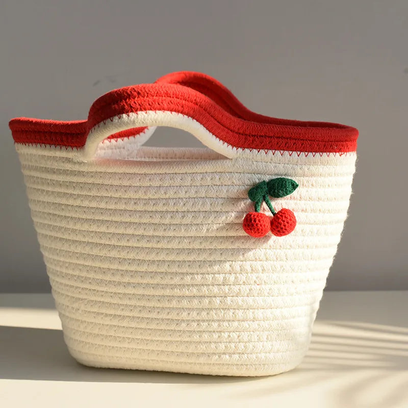Women's cotton rope Color Block Fruit Vacation Beach Streetwear Weave Bucket Open Handbag