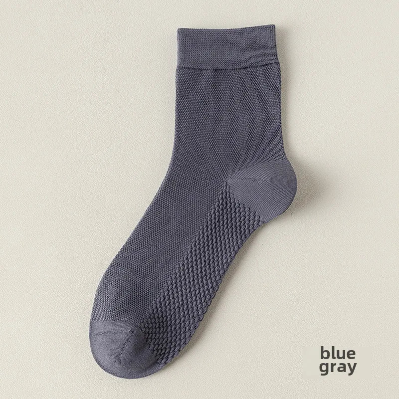 95% cotton mid-tube socks spring and summer mesh thin pure cotton men's socks solid color combed cotton stockings antibacterial deodorant socks