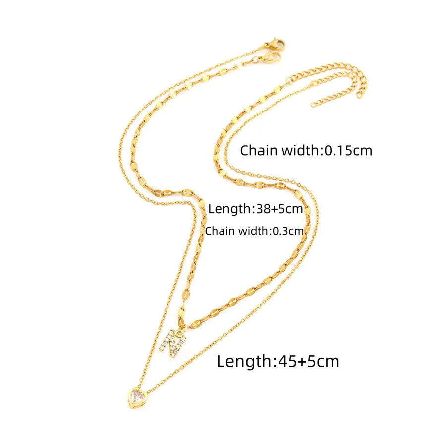 Wholesale Jewelry Elegant Simple Style Letter Heart Shape 201 Stainless Steel Artificial Crystal Copper Lip chain cable chain Pendant Necklace