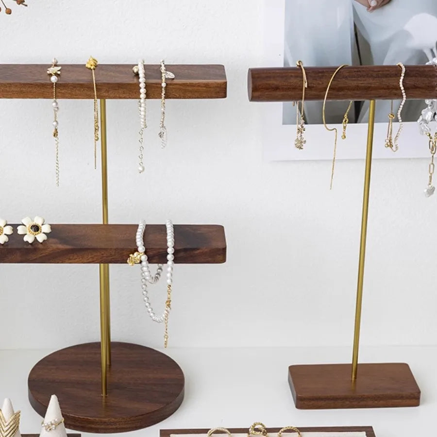 Premium Walnut Wood Board Jewelry Necklace Display Stand Shop Window Pendant Earring Stall Props Antique Style Fashion Accessory