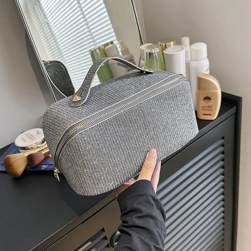 elegant solid color pu leather square makeup bags