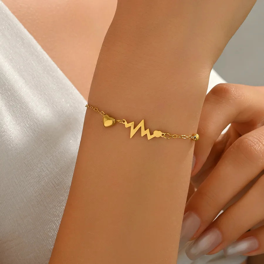 Wholesale Jewelry Romantic Sweet Electrocardiogram Heart Shape 304 Stainless Steel 18K Gold Plated Anklet