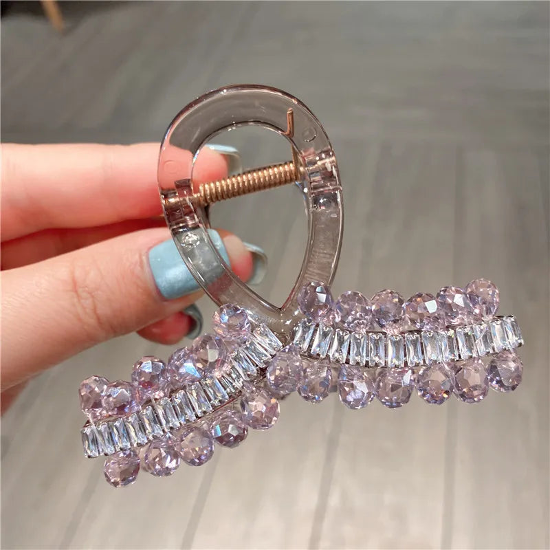 Elegant Vintage Heavy Work Crystal Full Drill Hair Clip Medium Shark Clamp Secure Updo Hair Accessories Trendy Sweet Headwear