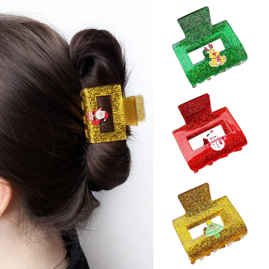 Christmas Acrylic Sparkle Hair Accessories Small Shark Tail Clip Half Updo Hair Clip Festive Cute Female Style Winter Universal