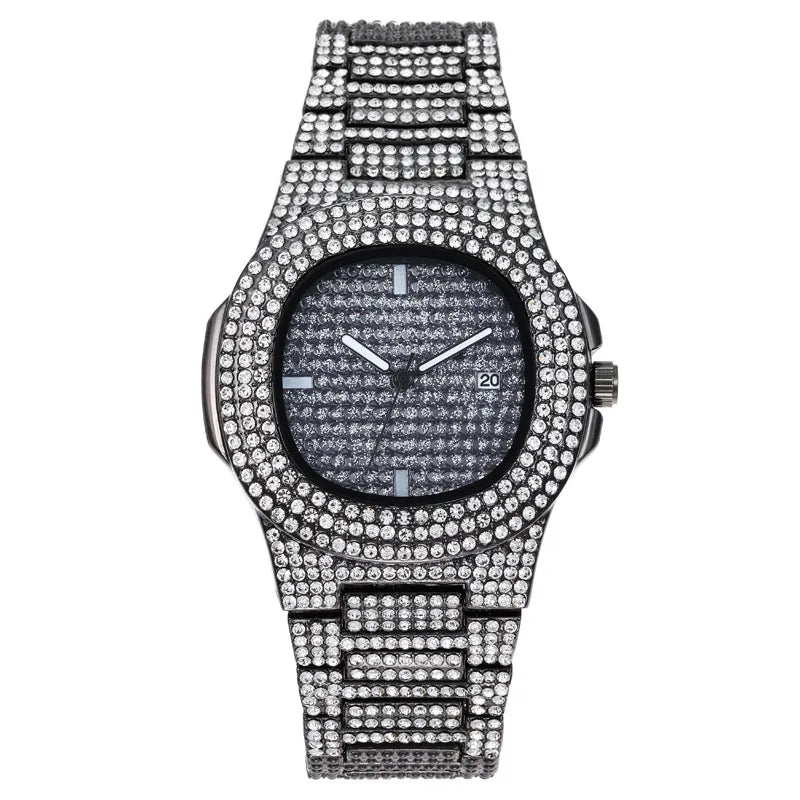 Elegant Glam Solid Color Sparkly Single Folding Buckle Quartz Men's Watches