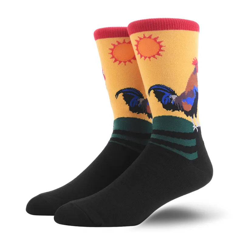 men's fashion animal cat elk nylon cotton jacquard crew socks