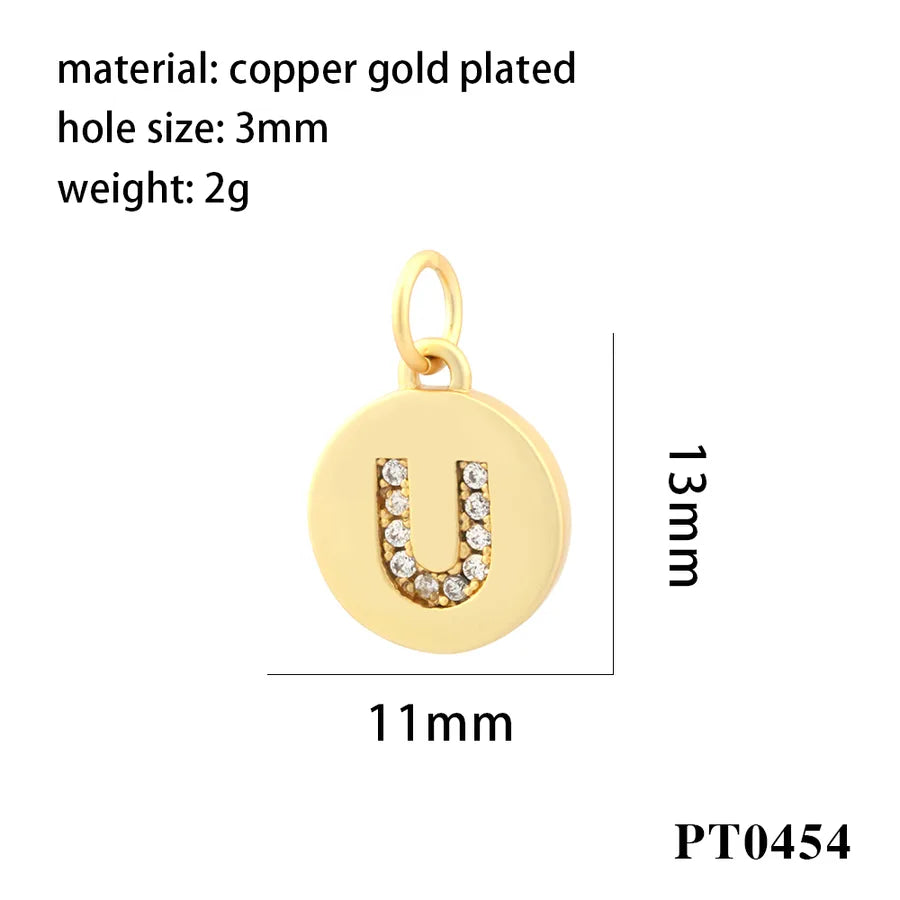 simple style letter copper plating inlay zircon 18k gold plated charms