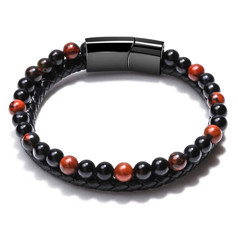 1 piece ethnic style twist alloy natural stone volcanic rock men's bracelets