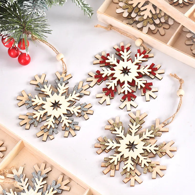 Christmas Cute Snowflake Wood Party Festival Hanging Ornaments