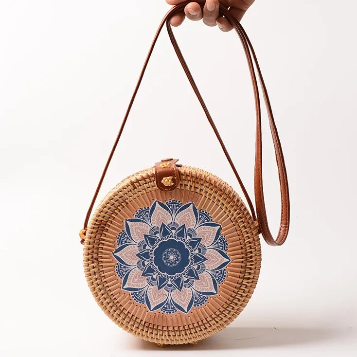 Special Sale Rattan Ins Butterfly Bag Mori Style Vintage Artistic Handmade Flower Petal Bag Woven Bag PU Belt