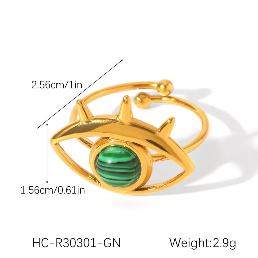 Wholesale Jewelry Casual Retro Irregular Oval Eye 304 Stainless Steel Natural Stone Turquoise 18K Gold Plated Polishing Plating Inlay Open Rings Rings