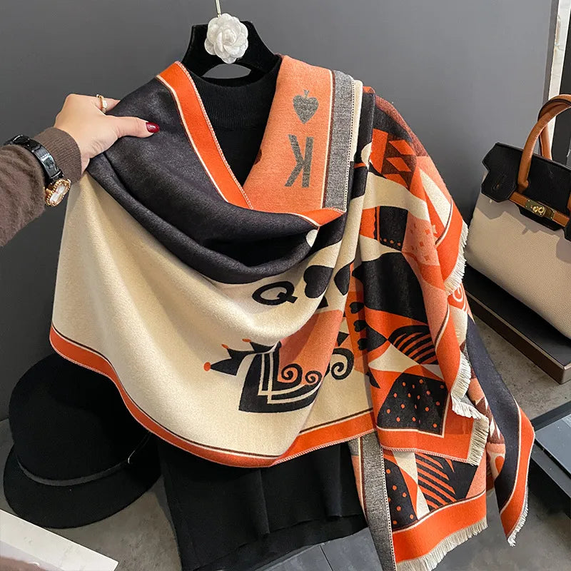 women's elegant geometric imitation cashmere winter scarves
