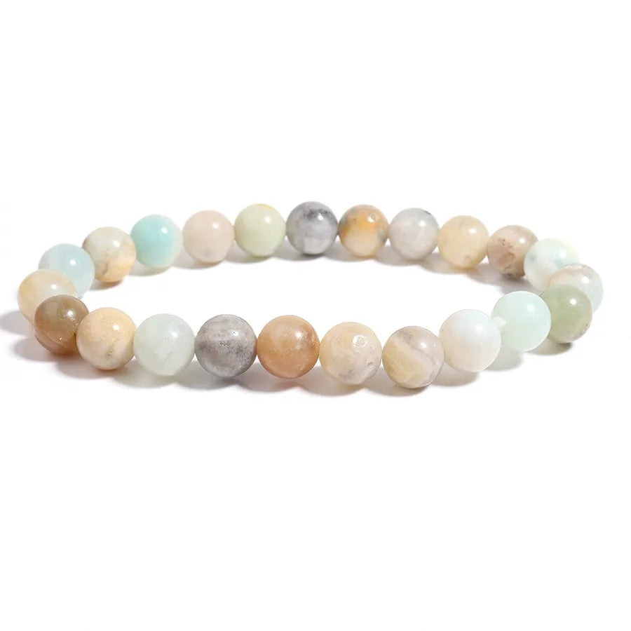 Amazon's New Natural Stone Bracelet 8mm Glossy Amazonite Beaded Elastic Bracelet Jewelry Factory Wholesale