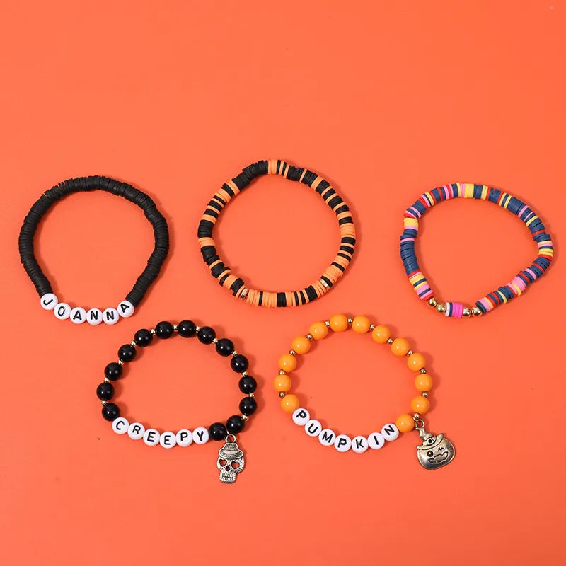 Handmade Bohemian Letter Ghost Halloween Bracelet Acrylic Pumpkin Skull Design Unisex Simple Style Bracelet