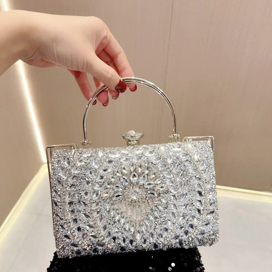 Black Silver White Pu Leather Solid Color Square Evening Bags