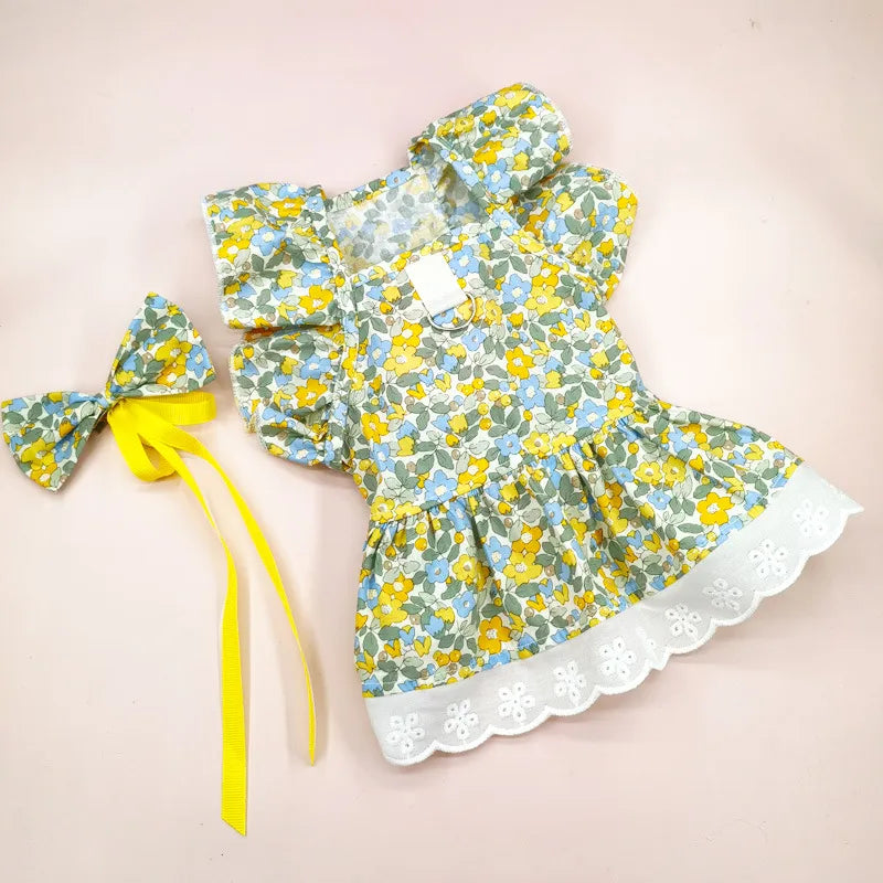 cute cotton flower bow knot pet clothing