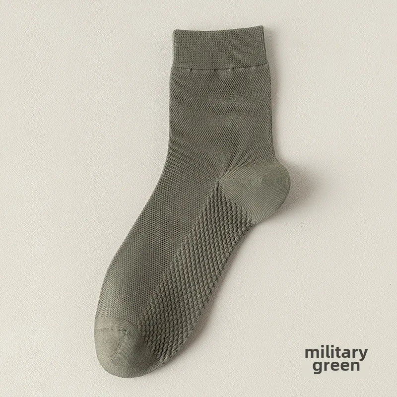 95% cotton mid-tube socks spring and summer mesh thin pure cotton men's socks solid color combed cotton stockings antibacterial deodorant socks