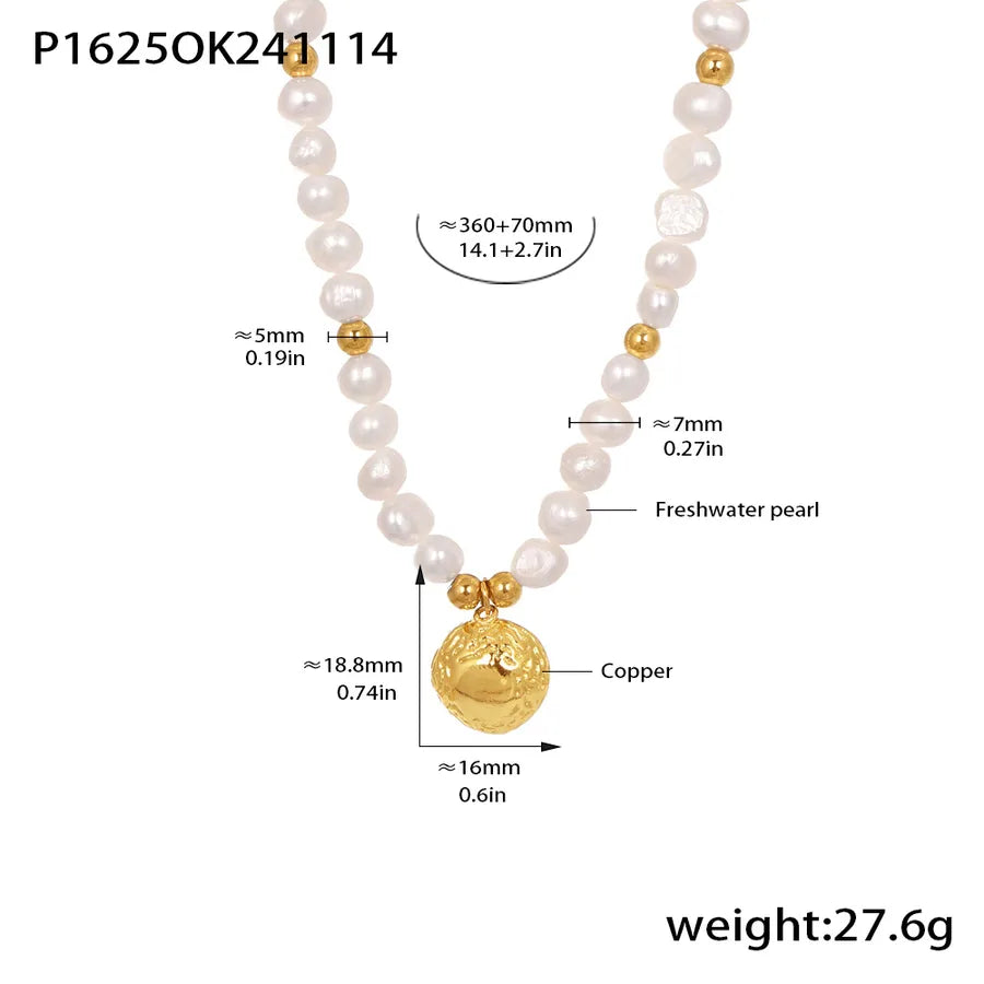 Freshwater Pearl Copper Rack Plated Ion Plating (IP) Beaded Chain Geometric Necklace