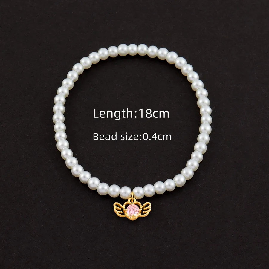 Elegant Simple Style Classic Style Angel Wings Artificial Pearl Copper Beaded Chain Beaded Bracelets Wholesale
