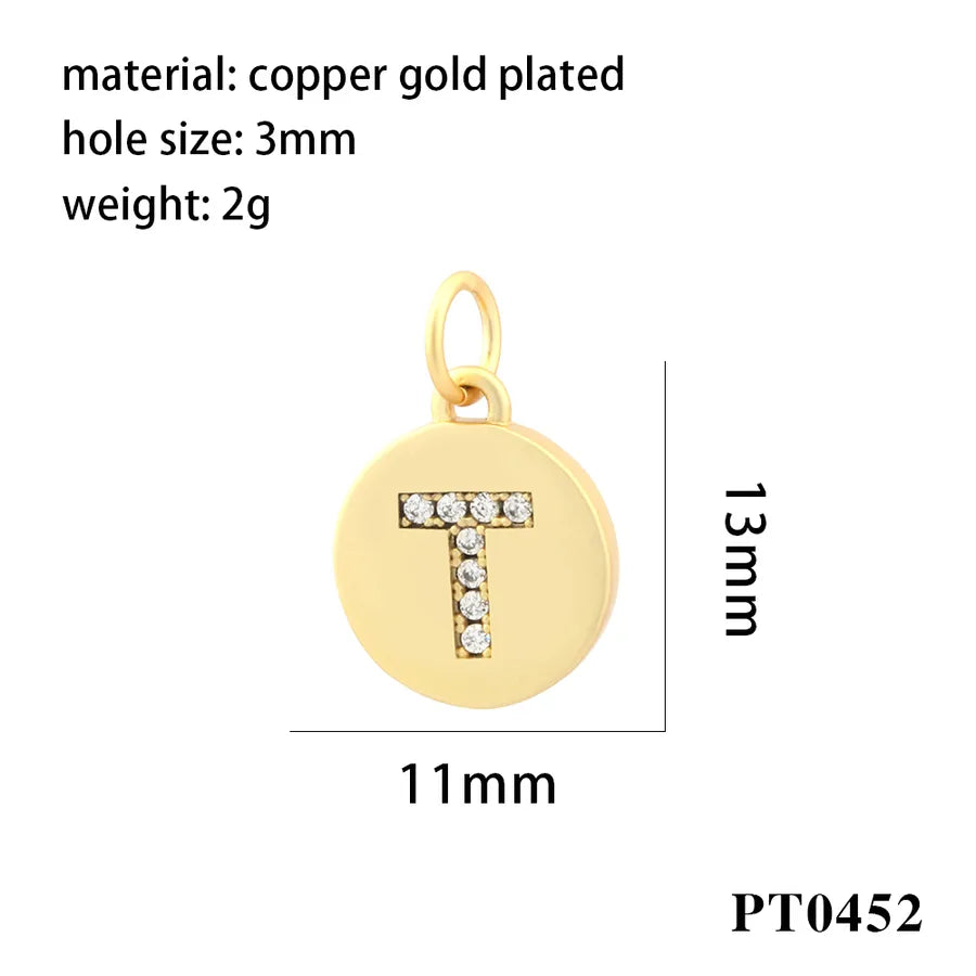 simple style letter copper plating inlay zircon 18k gold plated charms