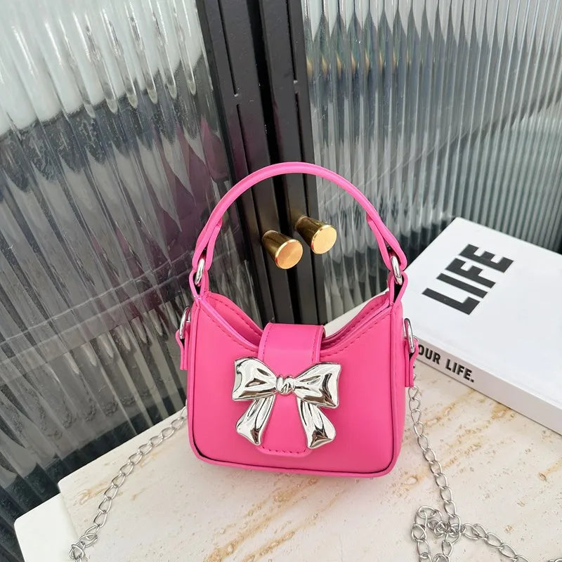 Children's Bag  New Candy Color Bow Mini Handbag Girl's Parent-child Chain Crossbody Bag Red Bag
