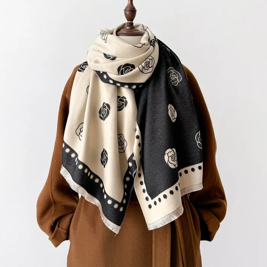 Women's Elegant Lady Printing Flower Imitation cashmere Polyester Scarf