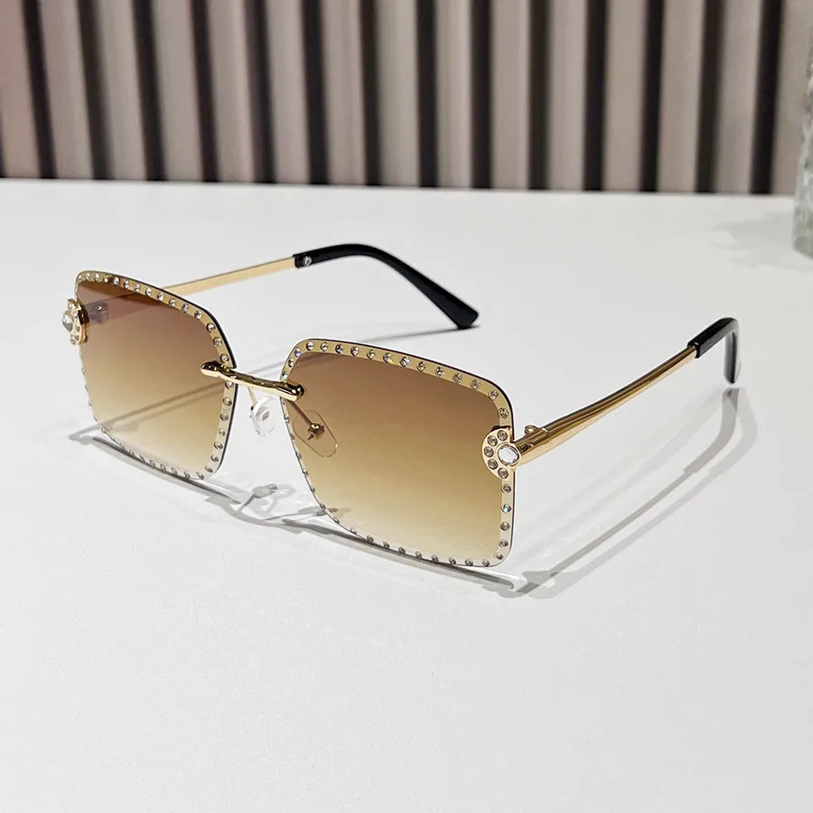 Casual Hip-Hop Color Block Pc Square Rhinestone Frameless Glasses