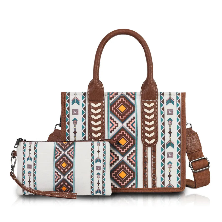 Women's Medium Canvas Stripe Vintage Style Square Zipper Bag Sets Handbag
