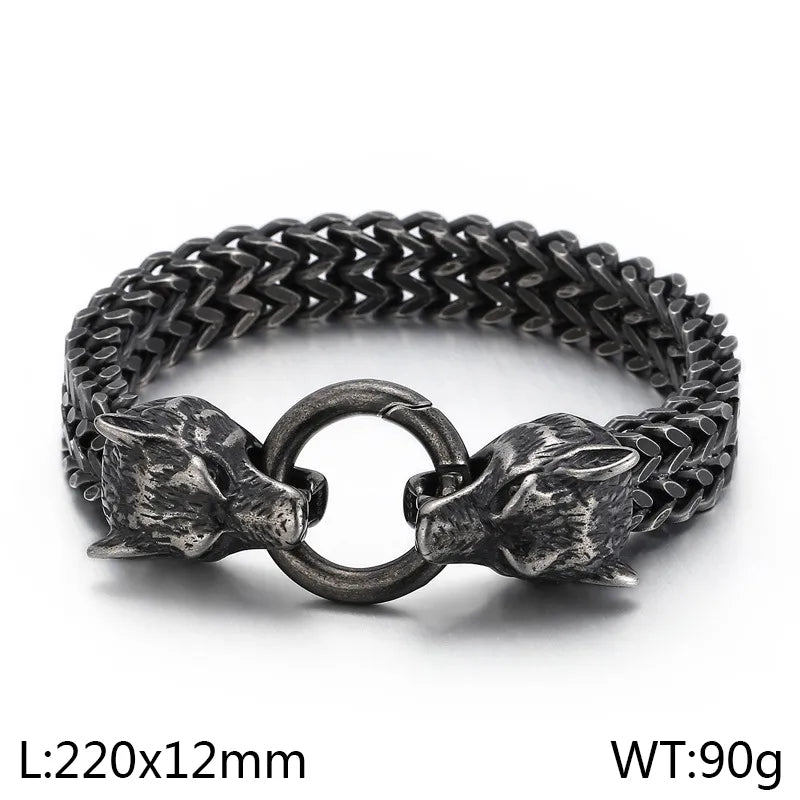 Vintage Style Wolf 304 Stainless Steel 18K Gold Plated Men's Bracelets