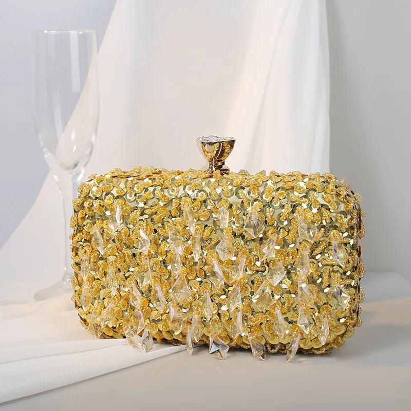 Red Purple Green Iron Solid Color Beading Evening Bags