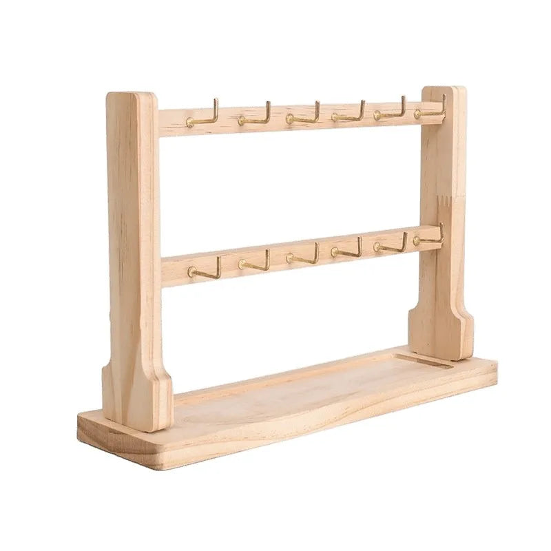 Wooden Jewelry Display Stand Earring Necklace Bracelet Organizer Artistic Style Market Stall Hook Keychain Holder Storage Rack