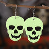 Gothic Style Fluorescent Green Skeleton Face Halloween Pendants Earrings Double Sided Elegant Skull Head Women's Jewelry